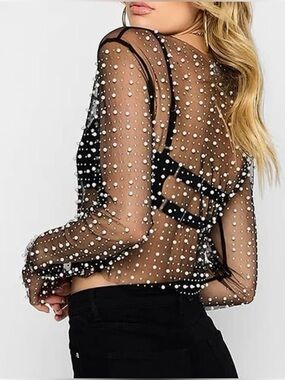 Endless Blu sheer pearly top